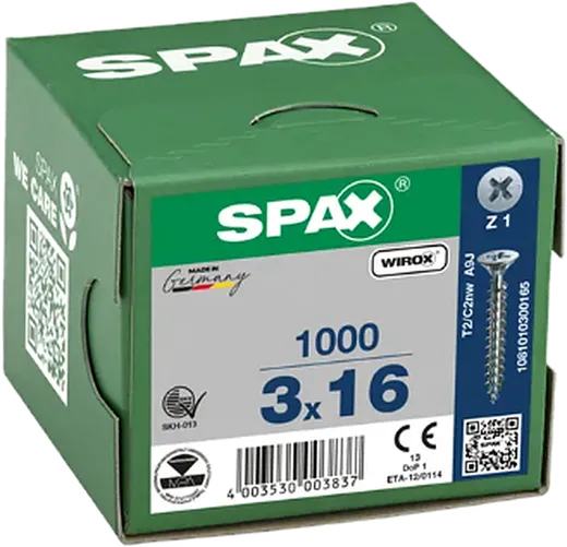 SPAX PZ Cabeza Plana Wirox 3x16 1000 uds