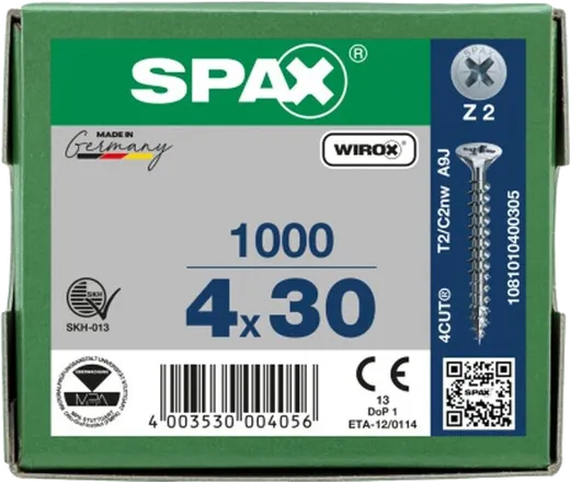 SPAX PZ Cabeza Plana Wirox 4x30 1000 uds