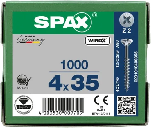 SPAX PZ Cabeza Plana Wirox 4x35 1000 uds