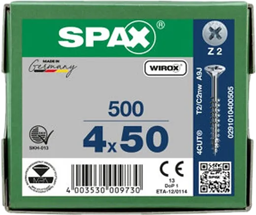 SPAX PZ Cabeza Plana Wirox 4x50 500 uds
