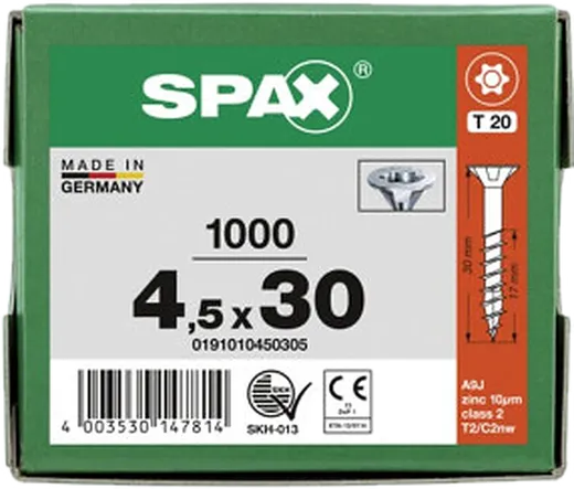 SPAX PZ Cabeza Plana Wirox 4,5x30 1000 uds