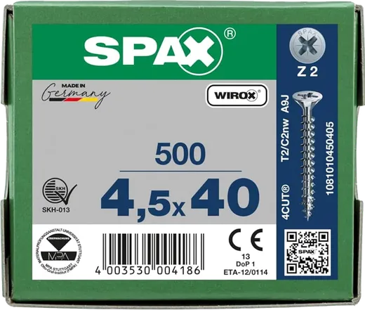 SPAX PZ Cabeza Plana Wirox 4,5x40 500 uds