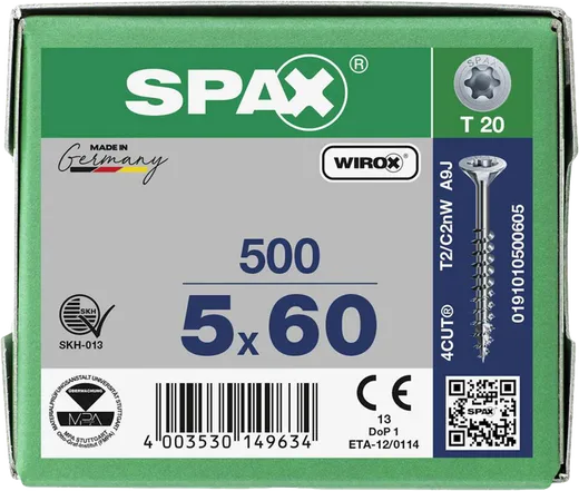 SPAX PZ Cabeza Plana Wirox 5x60 500 uds