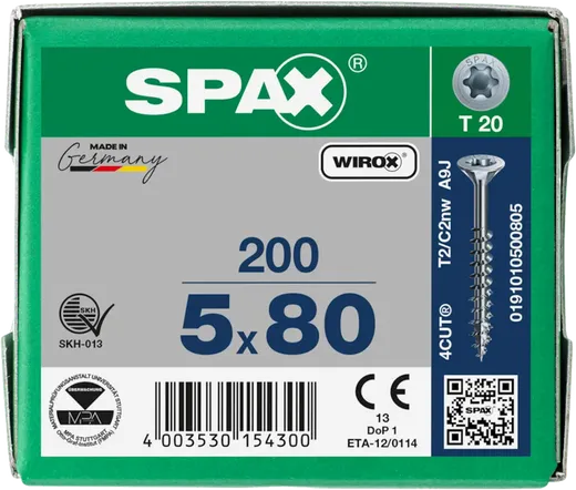 SPAX PZ Cabeza Plana Wirox 5x80 200 uds