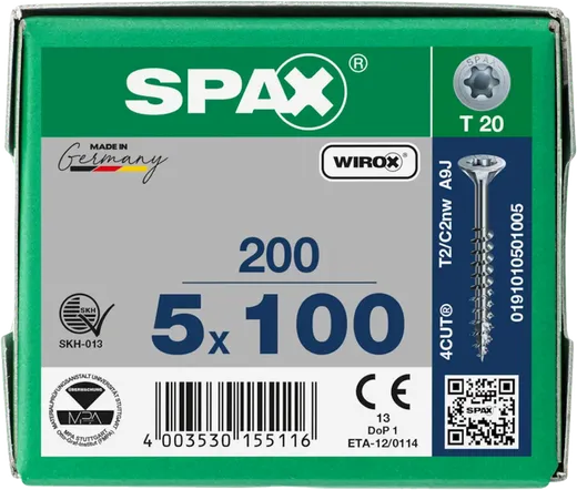 SPAX PZ Cabeza Plana Wirox 5x100 200 uds