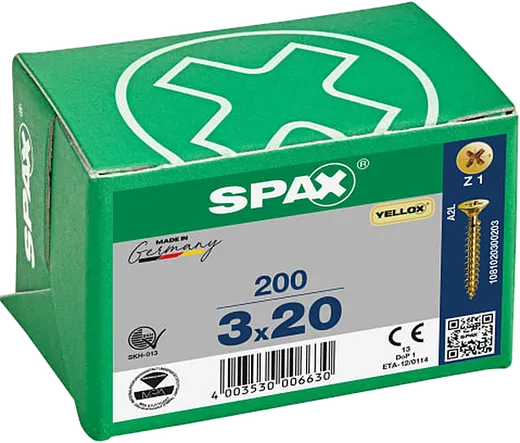 SPAX PZ Cabeza Plana Yellox 3x20 1000 uds