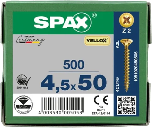 SPAX PZ Cabeza Plana Yellox 4,5x50 500 uds