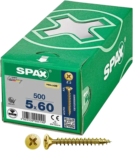SPAX PZ Cabeza Plana Yellox 5x60 500 uds