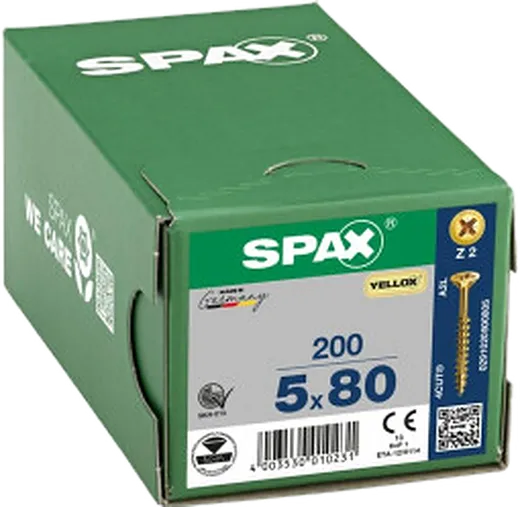 SPAX PZ Cabeza Plana Yellox 5x80 200 uds