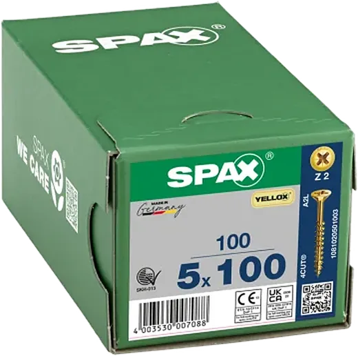 SPAX PZ Cabeza Plana Yellox 5x100 200 uds