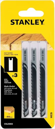 3 lâminas HCS para corte reto e rápido. C. 75 mm. Dte 4 mm. Até 60mm de profundidade en madeira e aglomerado